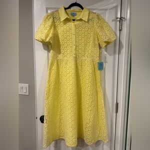 CeCe Soft Yellow Eyelet Midi Dress